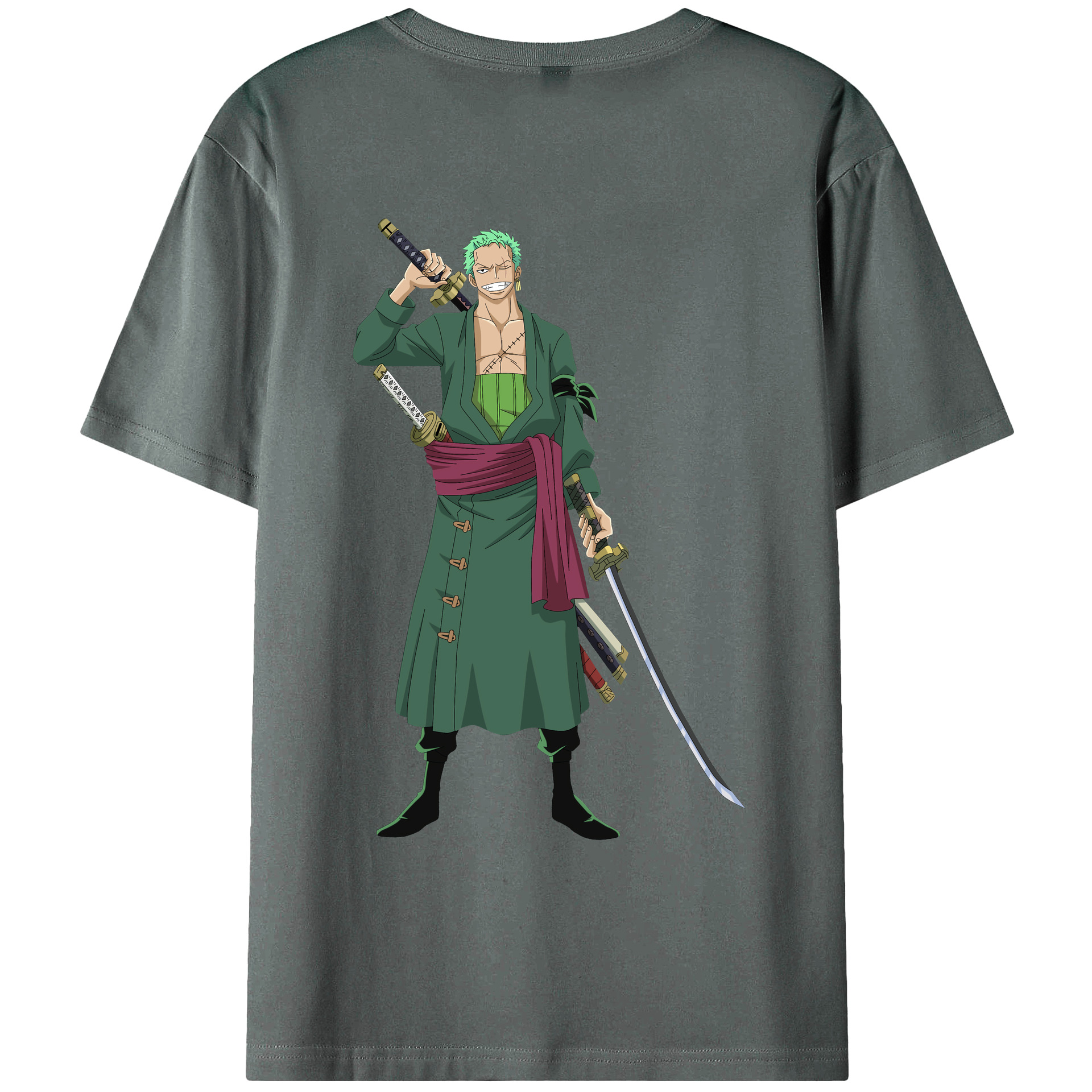 ワンピース ロロノア・ゾロ ONE PIECE Roronoa Zoro 綿100％ メンズ半袖Tシャツ（バックプリント） 通気性